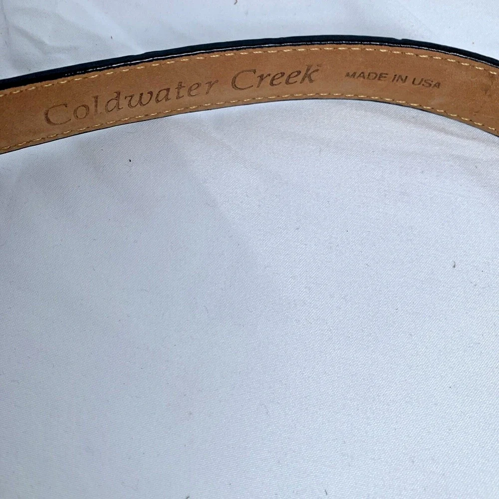 Coldwater Creek Belt Black Leather Metal Hardware Chain Links Sz S Lagenlook Y2